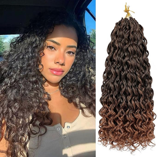 7 Packs GoGo Curl Crochet Hair 18 Inch Short Curly Crochet Hair for Women Deep Wave Beach Curl Crochet Braids Synthetic Braiding Hair Extensions(18 Inch, #T30)