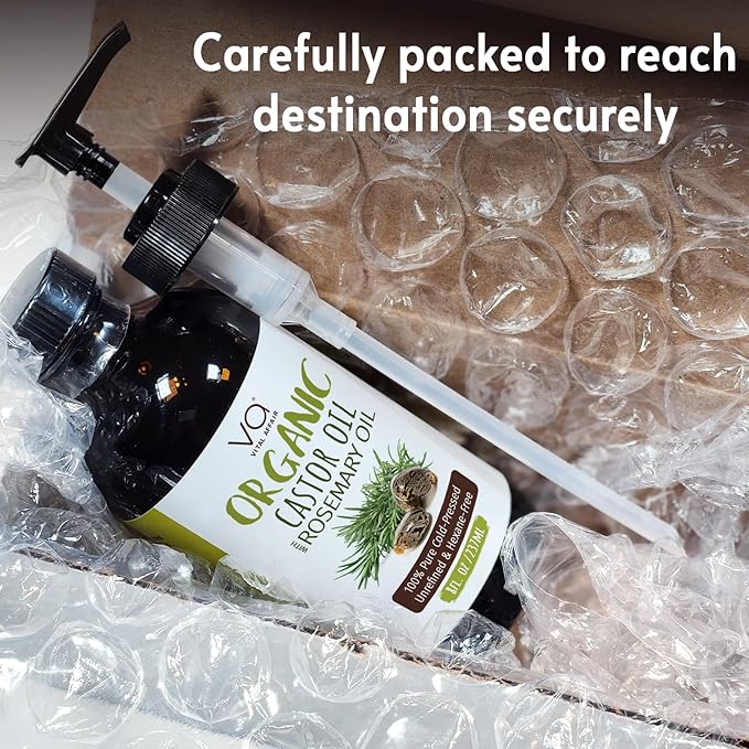 VITAL AFFAIR Organic Castor Oil With Rosemary Oil For Hair Growth - 100% Pure Rosemary Hair Oil With Pure Castor Oil Cold Pressed Unrefined Glass Bottle - Strengthening & Volumizing 8 Fl Oz