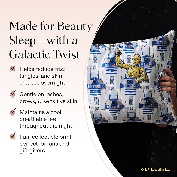 Kitsch x Star Wars R2-D2 & C-3PO Satin Pillowcase | Satin Pillowcase with Zipper, Better Than Silk Pillowcase | Frizz-Reducing Pillow Case for Hair & Skin Care, Cooling & Breathable - Standard