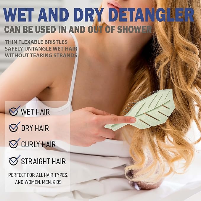 Fiora Naturals Hair Detangling Brush for Women - Detangler Hair Brush w/Flexible Soft Bristles- Gently Glides Through Tangles - Curly, Fine, Dry and Shower Wet HairBrush, cepillo para cabello - Green
