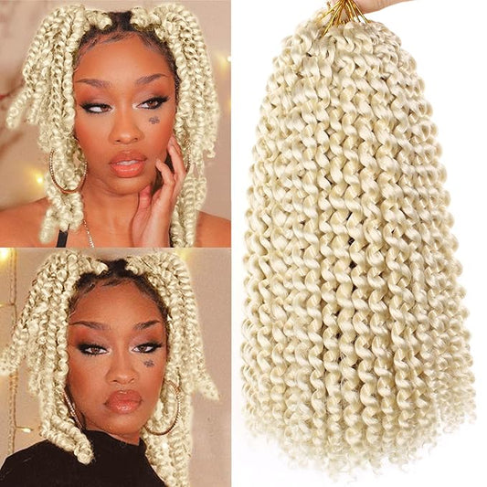 Leeven 2 Packs Blonde Synthetic Water Wave Passion Twist Crochet Braids Hair for Women 12 Inch Short Bohemian Twist Braiding Hair for Distressed Butterfly Locs Hair 613#