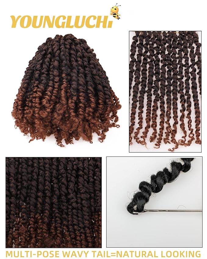 8 Inch 7 Packs Pre Looped Pretwisted Passion Twist Crochet Hair for Black Women and Kids-Ombre Brown,Soft Hair Extensions Braided by Synthetic Spring Kinky Twist Bohemian Curl(T30)