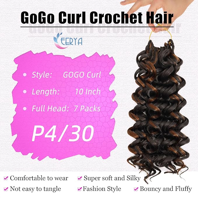 7 Packs GoGo Curl Crochet Hair 10 Inch Short Curly Crochet Hair for Women Water Wave Beach Curl Deep Twist Crochet Braids Synthetic Braiding Hair Extensions (10 Inch, P4/30)