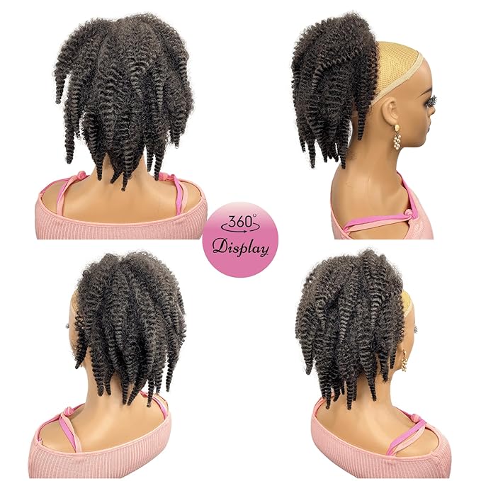 Short Marley Hair Drawstring Ponytail | 12" Afro Kinky Curl Clip-in Ponytail Extension for Black Women – Natural 4C Texture, Costume & Everyday Style (#4-Dark Brown)