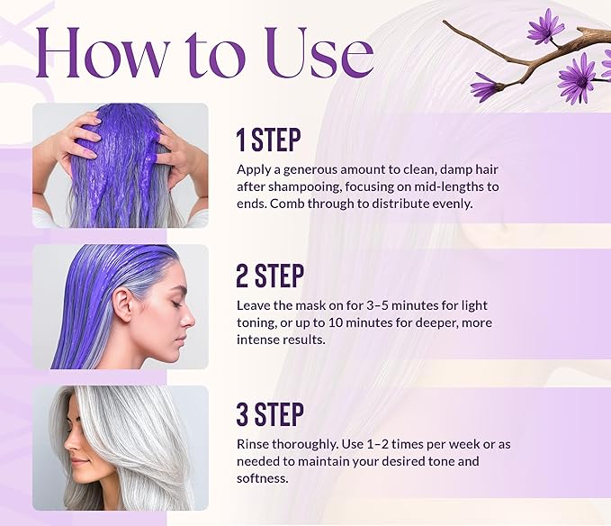 Deep Conditioning Silver Shine Purple Hair Mask for Gray Hair, Purple Toner for Brassy, Bleached, Silver, or Color Treated Hair, Restore Moisture & Brighten Dull Hair, Sulfate Free, Made in USA, 8oz