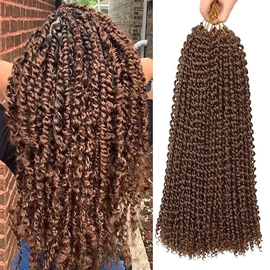 18 Inch Passion Twist Hair, Brown Water Wave Crochet Hair for Women Passion Twist Crochet Hair Long Bohemian Synthetic Curly Braiding Hair Passion Twists Braiding Hair (18 Inch (Pack of 2), #30)