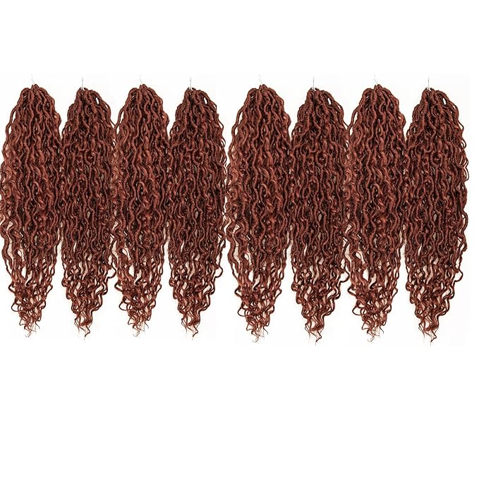 8Packs Goddess Locs Crochet Hair 18Inch Boho Faux Locs,Crochet Loc With Curly Ends River Hippie Bohemian Loc Crochet Hair for Black Women(350#, 18inch(Pack of 8))