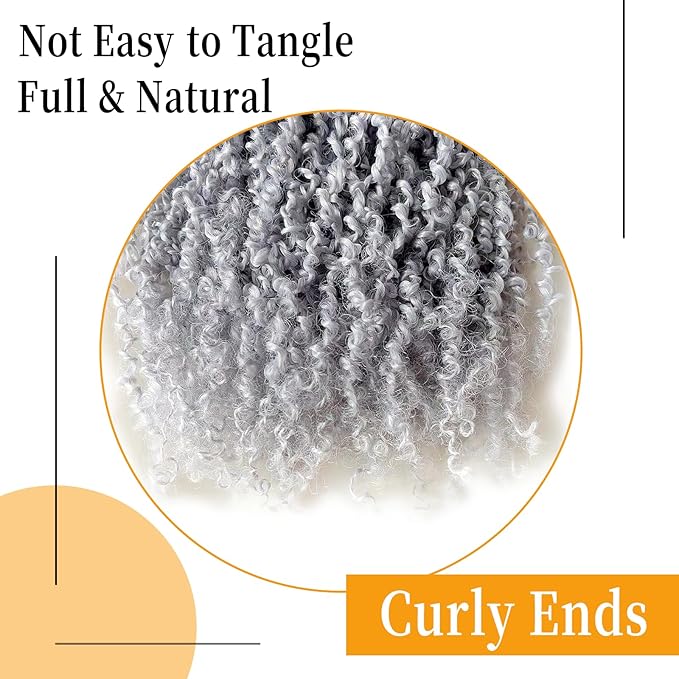 12 Inch Pre-Looped Yanky Twist Crochet Hair, 30 Strands/Pc, Mini Passion Twists, Senegalese Braiding Hair (Grey#, 8 Pcs/Pack)