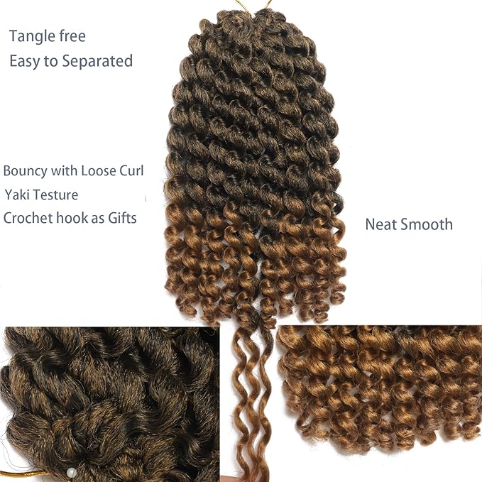 12 inch Jamaican Bounce Crochet Hair 3 Packs 2X Ringlet Wand Curl Synthetic Curly Crochet Hair Extensions Blonde Ombre Medium Shoulder Length Long Crochet Braiding Hair 20 Roots