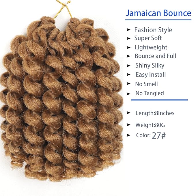 Blonde Short Jamaican Bounce Crochet Hair Light Brown 5 Packs 2X Ringlet Wand Curl Crochet Hair 8 Inch Curly Crochet Hair Extensions 27# Curly Crochet Braiding Hair 100 Roots