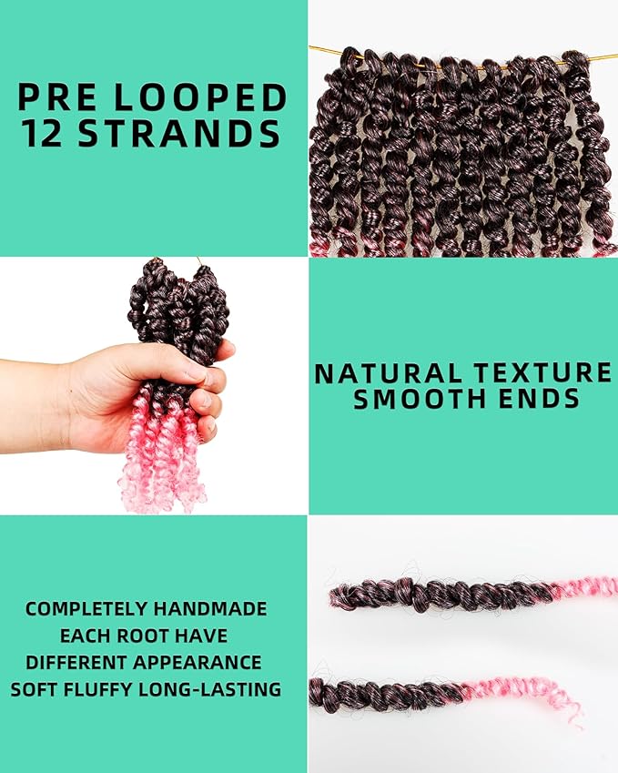 Pre Looped Pretwisted 6 Inches 8 Packs Passion Twist Crochet Hair for Black Women and Kids-Omber Pink,Soft Lightweight Hair Extension(6"-8 Packs,T1B/Pink)