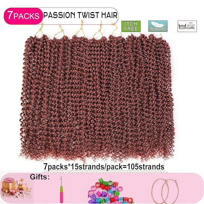 350# Color Passion Twist Hair 18 Inch 7 Packs Passion Twist Braiding Hair Water Wave Crochet Hair For Black Women Passion Twist Crochet Hair/Butterfly Locs/Spring Twist Crochet Braids(18in,350)