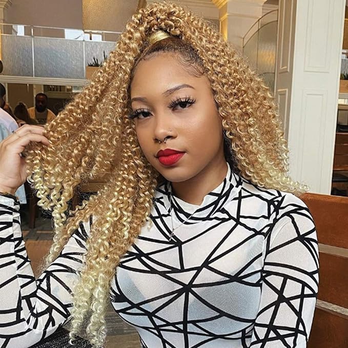 Leeven 24 Inch Long Water Wave Crochet Hair for Passion Twist 7 Packs Ombre Blonde Curly Bohemian Passion Twists Hair for Butterfly Locs Braiding Hair for Women T27613#