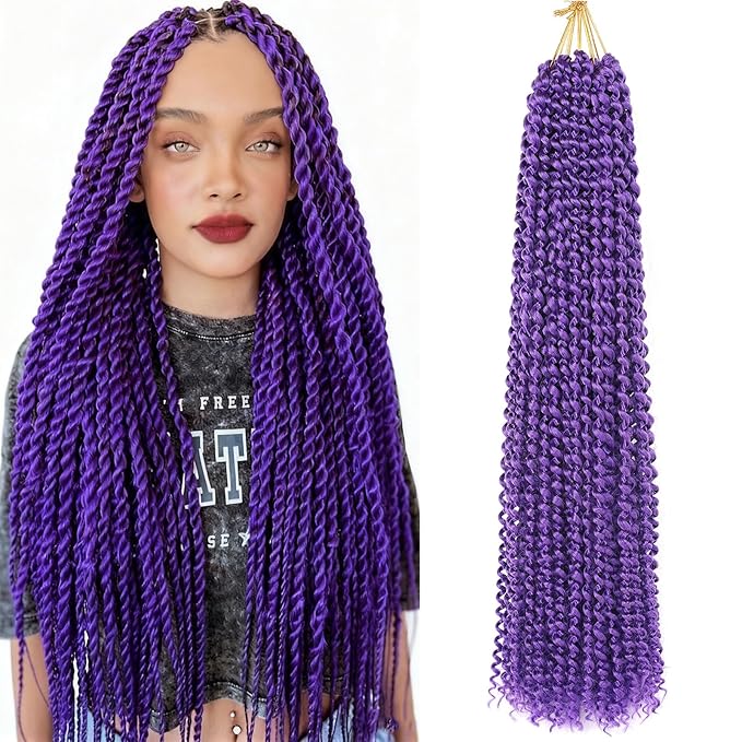 Purple Passion Twist Hair 24 Inch 5 Packs Passion Twist Braiding Hair Water Wave Crochet Hair For Women Passion Twist Crochet Hair/Butterfly Locs/Spring Twist Crochet Braids Hair(24in,Purple)