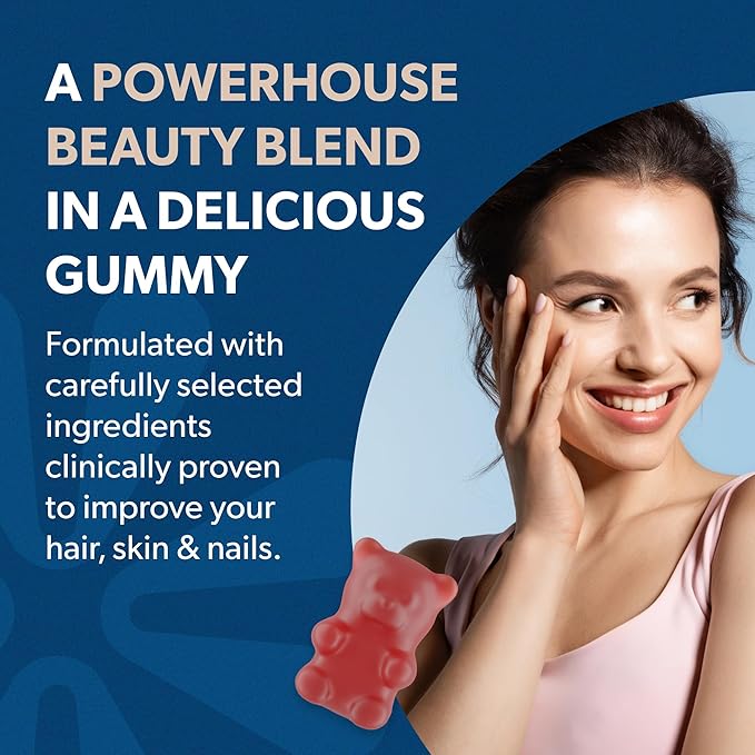 BIOMA Hair, Skin & Nails Beauty Gummies - Supports Growth & Strength with Biotin, Collagen, Zinc & Vitamins C & D - Gluten-Free - 60 Gummies (30-Day Supply)