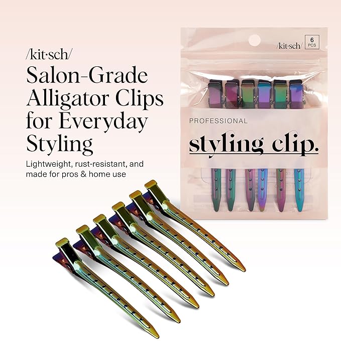 Kitsch Professional Alligator Clips for Hair Styling – 3.5" Aluminum Hair Sectioning Clips for Salon & Makeup Application | Lightweight for Stylists | Ideal Gifts for Women – Iridescent, 6 Pcs