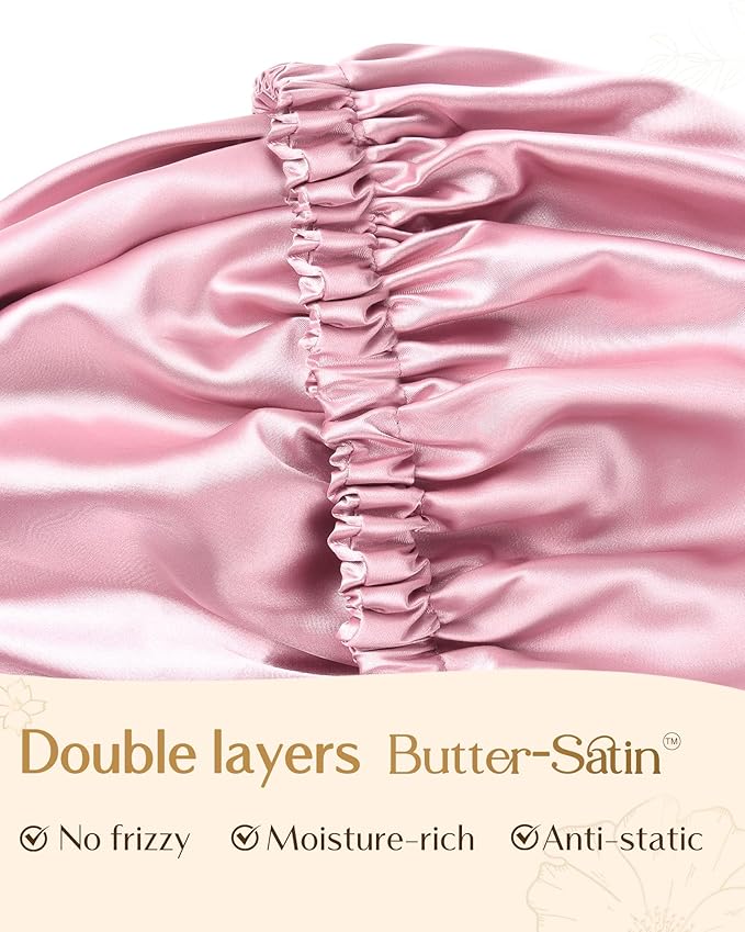 YANIBEST Adjustable Satin Bonnet Double Layer Hair Bonnet for Sleeping Bonnets for Women Hats Curly Natural Hair, Pearl Pink
