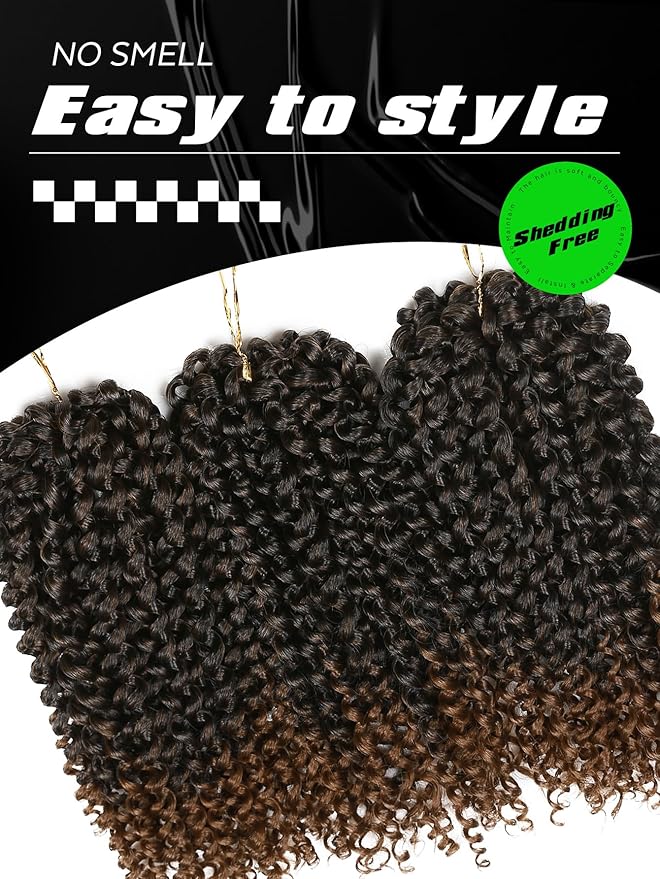 LADY MIRANDA Afro kinky Curly Crochet Hair Marlybob Braiding Hair Extensions for Black Women Jerry Curl Crochet Hair 6X Braid Hair Short Passion Twis Synthetic Extensions (Ombre Brown)