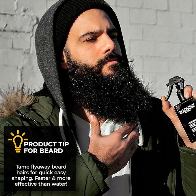 Blackwood For Men Hair & Beard Hydrator Spray - Natural Leave-In Conditioner - Moisturizes, Texturizes, Shapes & Detangles - Ideal for Beard Growth & Care - Vegan Men's Grooming Essential (4 oz)
