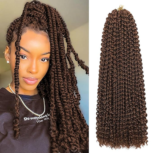 Passion Twist Hair 16 Inch 8 Packs Water Wave Crochet Braids Pre Looped Bohemian Braiding Hair Extensions for Black Women （30#）