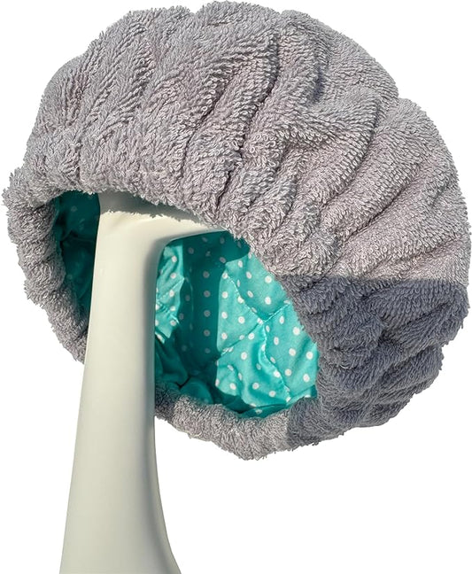AKISS Flaxseed Deep Conditioning Heat Cap Portable Microwave Hot Bonnet Therapy Hair care Cap For Women (Grey/Dot, Large)
