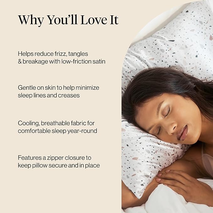 Kitsch Satin Pillowcase with Zipper for Hair & Skin, Softer Than Silk Pillow Cases Queen, Wrinkle-Free, Smooth and Cooling Satin Pillow Covers, Standard Size 19"x26", White Terrazzo