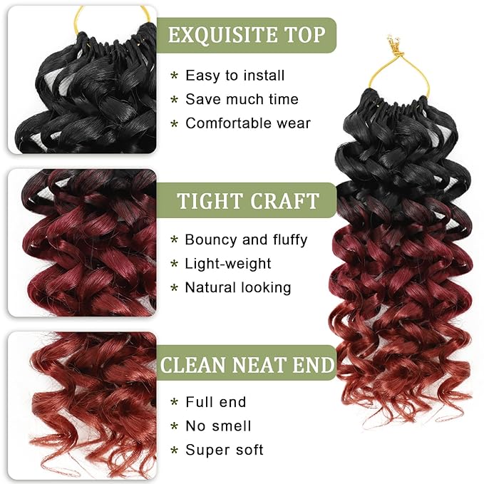 Vomella GoGo Curl Crochet Hair 8 Packs Water Wave 10 Inch Curly Crochet Hair for Women Short Beach Curl Synthetic Deep Twist Hair Extensions(1b/530/350#)