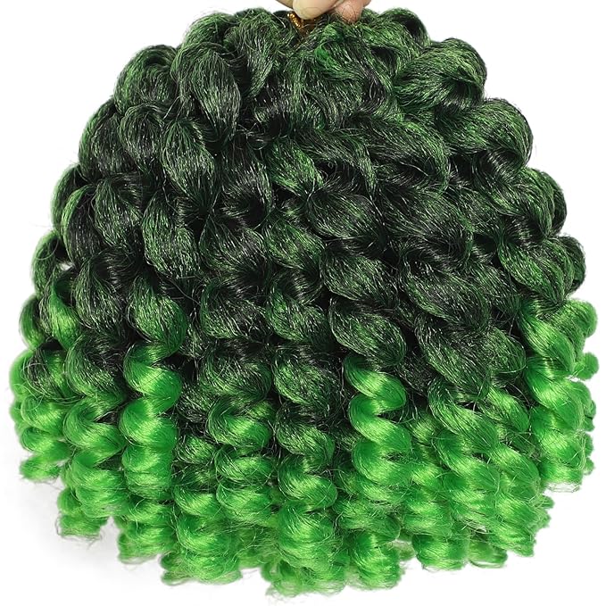 Green Ombre 3Packs 2X Ringlet Wand Curl Jamaican Bounce 8 inch Synthetic Crochet Hair Extensions Crochet Braiding Hair 60 Roots