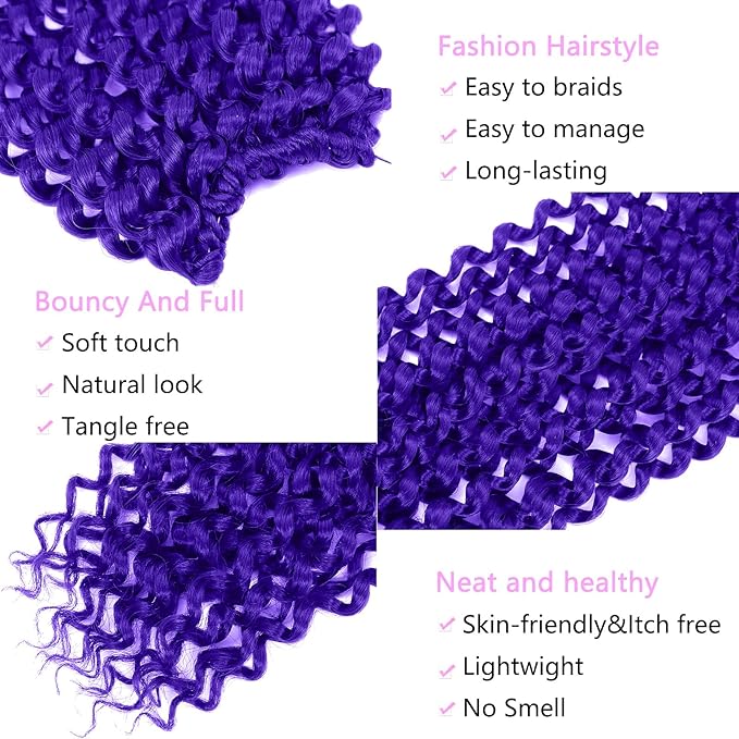 Passion Twist Hair 24 Inch 8 Packs Passion Twist Crochet Hair Water Wave Braiding Hair Long Spring Twist Hair Crochet Braids Synthetic Hair Extension (24 Inch (Pack of 8), Purple)