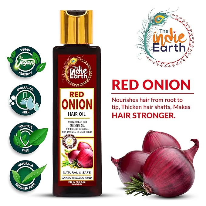 Red Onion Hair Growth Oil - Anti Hair Fall Enriched with 29+ Natural Herbs, Extracts & Oils Including Argan, Jojoba, Rosemary & Black Seed - 200ml