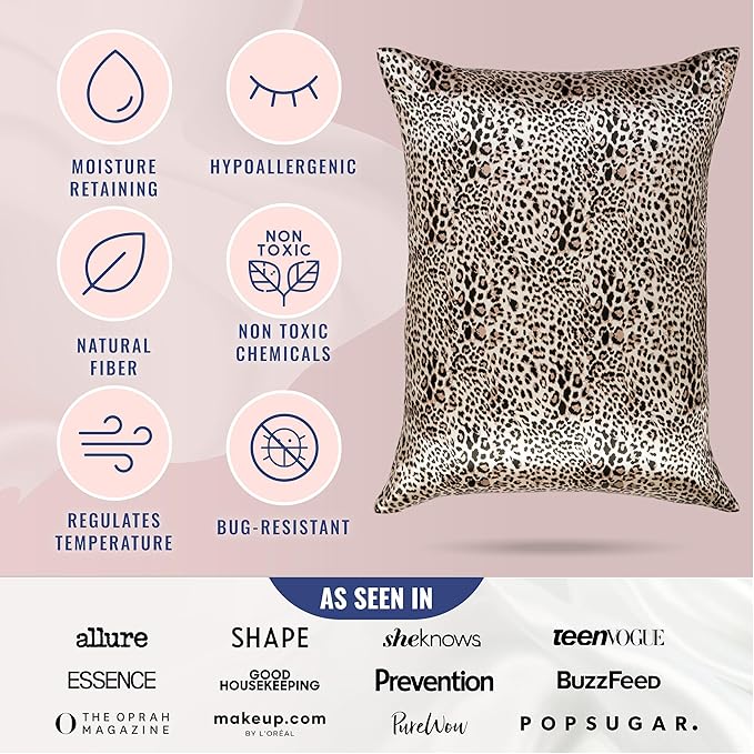 Blissy Silk Pillowcase - 100% Pure Mulberry Silk - 22 Momme 6A High-Grade Fibers - Silk Pillow Cover for Hair & Skin - Regular, Queen & King (Leopard, Queen)