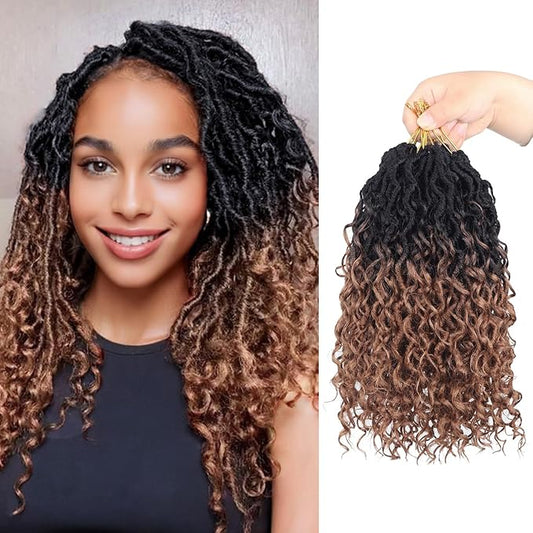Goddess Locs Crochet Hair 12 Inch 9 Packs Synthetic Faux Locs Crochet Hair for Black Women, River Locs Hair Extensions Style Pre looped Crochet with Curly Ends