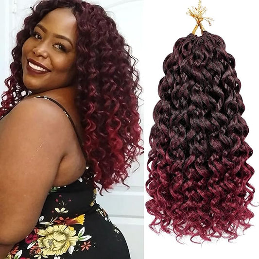 7 Packs GoGo Curl Crochet Hair 14 Inch Red Burgundy Short Curly Crochet Hair for Women Beach Curl Water Wave Deep Twist Crochet Braids Synthetic Braiding Hair Extensions (14 Inch, T1B/BUG)