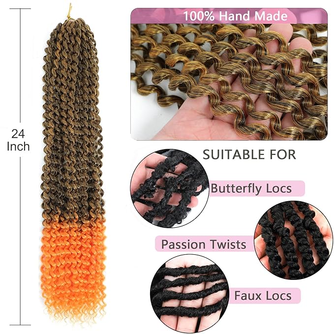 Passion Twist Hair 24 Inch 8 Packs Passion Twist Crochet Hair Braiding Hair Long Bohemian Spring Twist Hair Crochet Braids Synthetic Hair Extension (24 Inch, 1B/Orange)