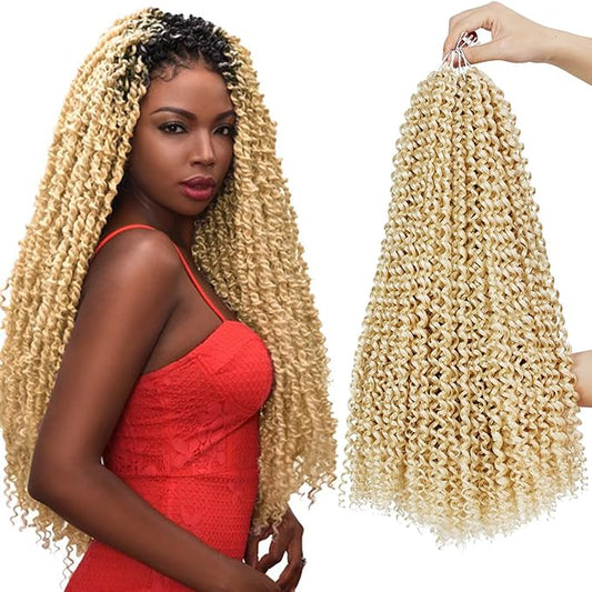 Dorsanee Blonde Passion Twist Hair 18 Inch 7 Packs Water Wave Crochet Hair Long Bohemian Curly Braiding Hair for Butterfly Locs, Faux Locs, Boho Style Spring Twist Crochet Braids (613#)
