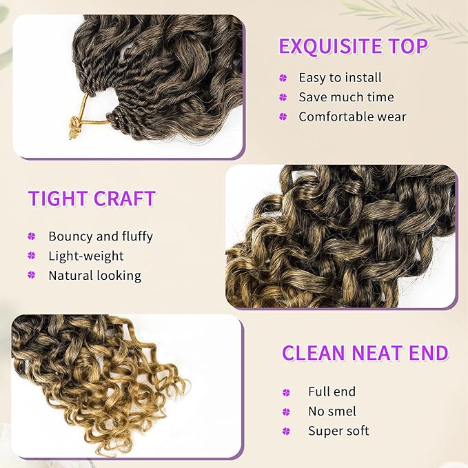 Gogo Curl Crochet Hair Protein Fiber Close to Human Hair 7 Packs Pre looped Water Wave Crochet Hair Deep Twist Synthetic Braiding Hair for Women (T27, 8Inch)
