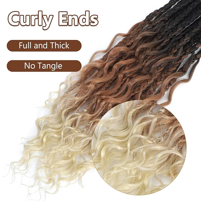 14Inch Crochet Box Braids Hair -8 Packs Goddess Box Braids Crochet Hair Bohemian Curly Crochet Hair Pre-looped Crochet Hair for Black Wome (14(8Packs), 1B/30/613)