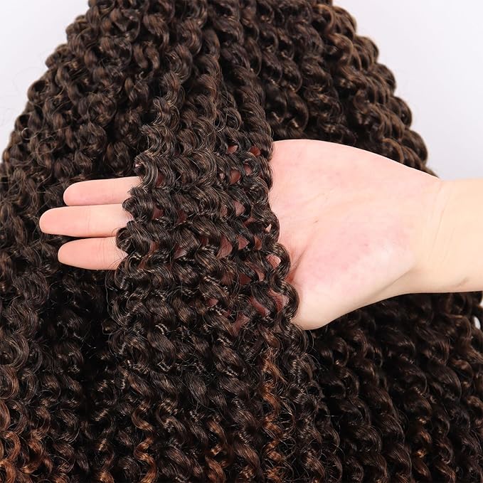 Dorsanee Ombre Brown Passion Twist Hair 14 Inch 7 Packs Water Wave Crochet Hair Long Bohemian Curly Braiding Hair for Butterfly Locs, Faux Locs, Boho Style Spring Twist Crochet Braids (T30#)