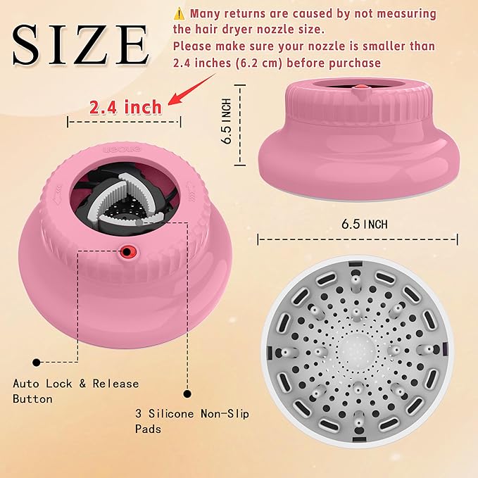 Hair Dryer Diffuser for Curly and Natural Wavy Hair,Universal Hair Diffuser,Hair Dryer Diffuser Attachment (Pink)