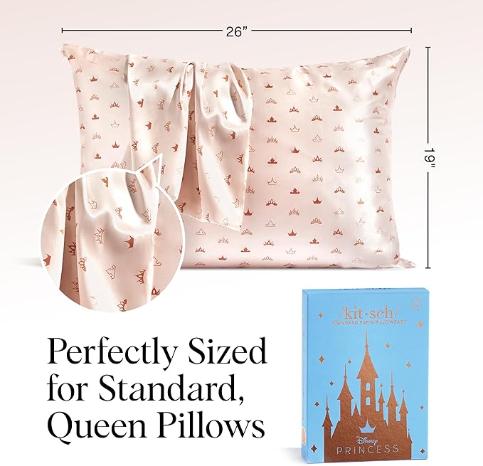 Kitsch & Disney Desert Crown Satin Pillowcase with Zipper – Soft Cooling, Better Than Silk Pillowcase, Disney Design for Kids Rooms & Toddler Bed Time Pillow Case – Queen/Standard 19x26