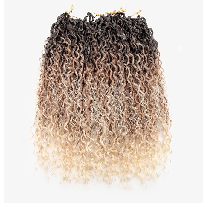 Goddess Locs Crochet Hair 18Inch Boho Faux Locs,Mix Blonde Crochet Locs With Curly Ends River Hippie Locs Bohemian Locs Crochet Hair 4Packs (1B/27/613, 18inch(Pack of 4))