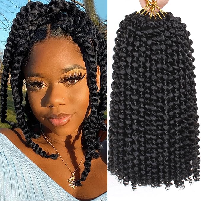 Leeven 12 Inch Water Wave Crochet Hair For Passion Twists 7 Packs Short Bob Passion Twist Hair for Butterfly Locs Natural Black Synthetic Spring Twist Braiding Hair for Women 1B#