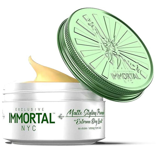 Immortal NYC Matte Styling Extreme Dry Look Pomade - 7 out of 9 Holding Ability, Matte Finish - All Natural Water-Based Hair Wax for Men - No Residue, All Hair Types
