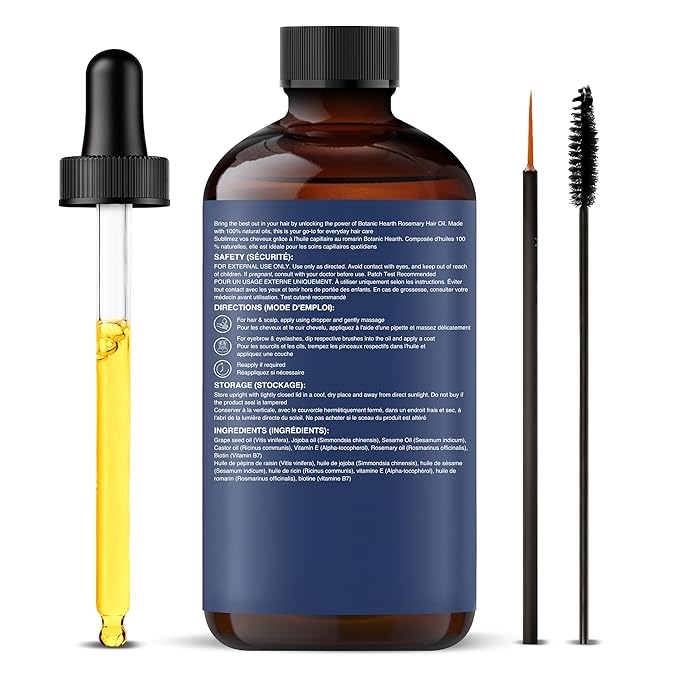 Botanic Hearth 100% Pure Rosemary Oil For Hair Growth Infused With Biotin | Hair Strenghtening Treatment | Nourishing & Volumizing | With Jojoba Oil & Castor Oil | Non GMO Verified | 2 fl oz, Blue