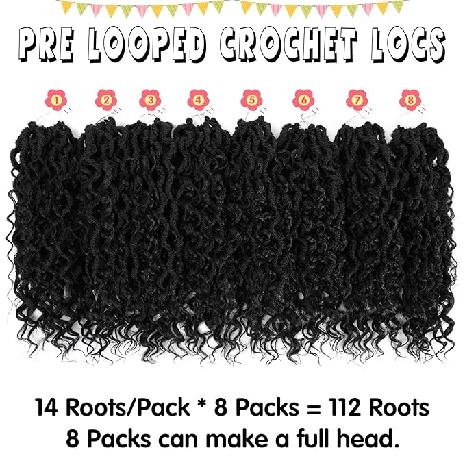 Fulcrum Goddess Locs Crochet Hair 12 Inch, 8 Packs New Faux Locs Crochet Hair for Black Women, Crochet locs with Curly Ends (12Inch (Pack of 8), 1B#)
