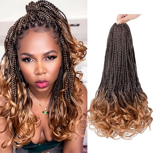 French Curl Crochet Braids 14 Inch 8 Packs Goddess Box Braids Crochet Hair for Women Pre Looped Crochet Box Braid with Curly Ends Synthetic French Curly Braiding Hair Extensions (1B/30)