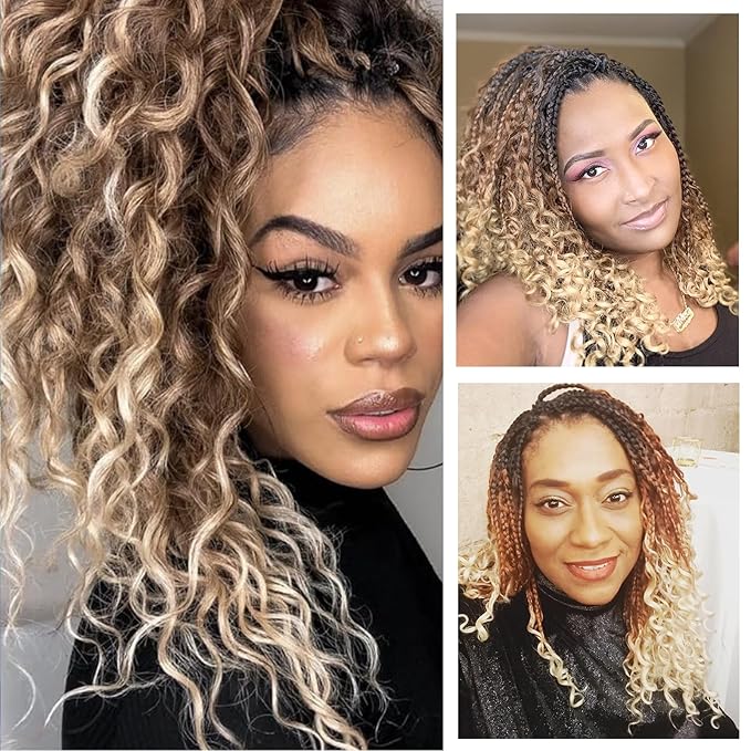 8 Packs Boho Braids Crochet Hair-24 Inch Crochet Box Braids- Bohomian Box Braid Crochet Hair Synthetic Braiding Hair Goddess Box Braids Crochet Hair for Black Women(1B/30/613#)