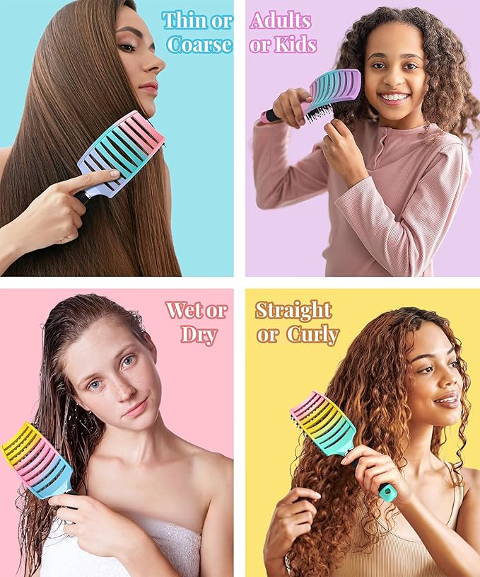 KTKUDY Detangling Brush Boar Bristles Hairbrush Make Hair Shiny & Healthier Curved and Vented Detangler Brush for Women Men Kids Wet & Dry Hair