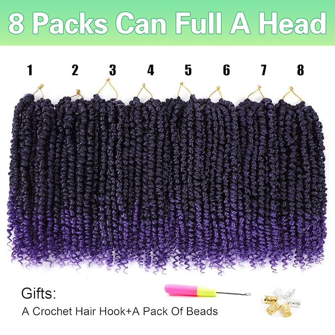 Passion Twist Crochet Hair 10Inch Passion Twist Hair 8 Packs Pre-Twisted Passion Twist Crochet Hair for Black Women Soft Curly Crochet Hair Tpurple