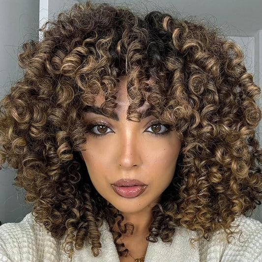 100 Strands Short Jamaican Bounce Crochet Hair Brown Ombre 5 Packs 2X Ringlet Wand Curl Crochet Hair 8 Inch Curly Crochet Hair Extensions Curly Crochet Braiding Hair